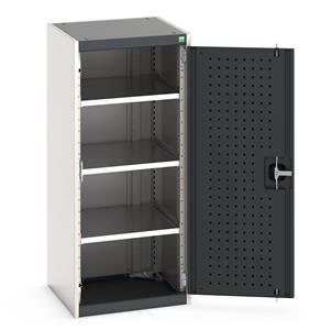 Heavy Duty Bott cubio cupboard with perfo panel lined hinged doors. 525mm wide x 525mm deep x 1200mm high with 3 x100kg capacity shelves.... Bott Tool Storage Cupboards for workshops with Shelves and or Perfo Doors